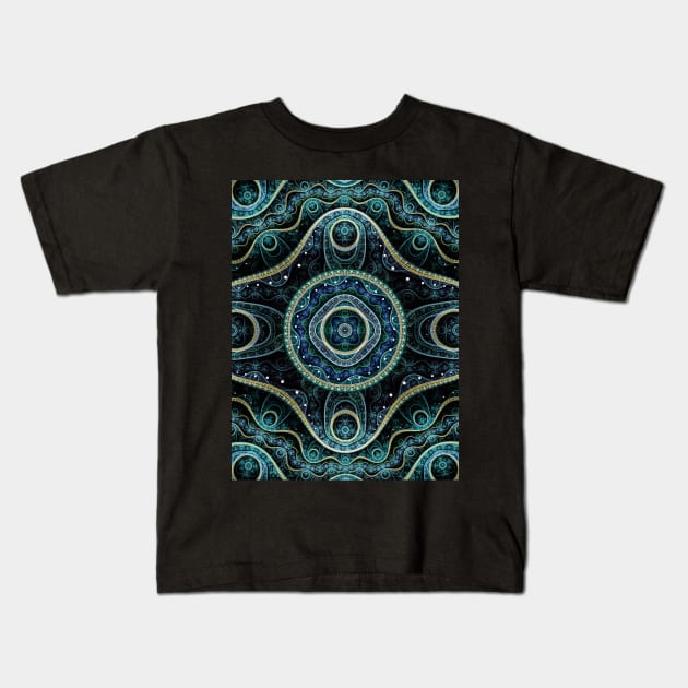 Mystical Grand Royal Julian Fractal Mandala Art Kids T-Shirt by CatyArte